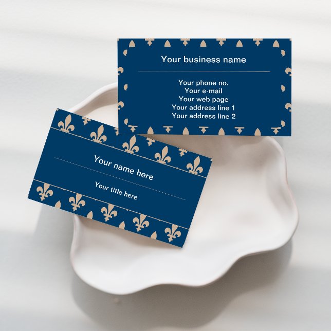 Tarjeta De Visita Patrón Fleur de Lis, francés, real, crema, azul (Subido por el creador)