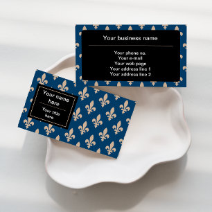 Tarjeta De Visita Patrón Fleur de Lis, francés, real, crema, azul