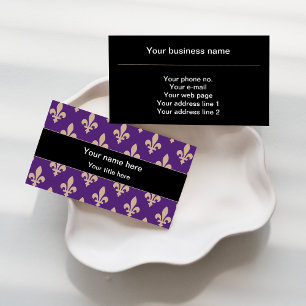 Tarjeta De Visita Patrón Fleur de Lis, francés, real, crema, púrpura