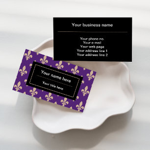 Tarjeta De Visita Patrón Fleur de Lis, francés, real, crema, púrpura