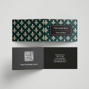 Tarjeta De Visita Patrón Fleur de Lis, francés, real, crema, verde