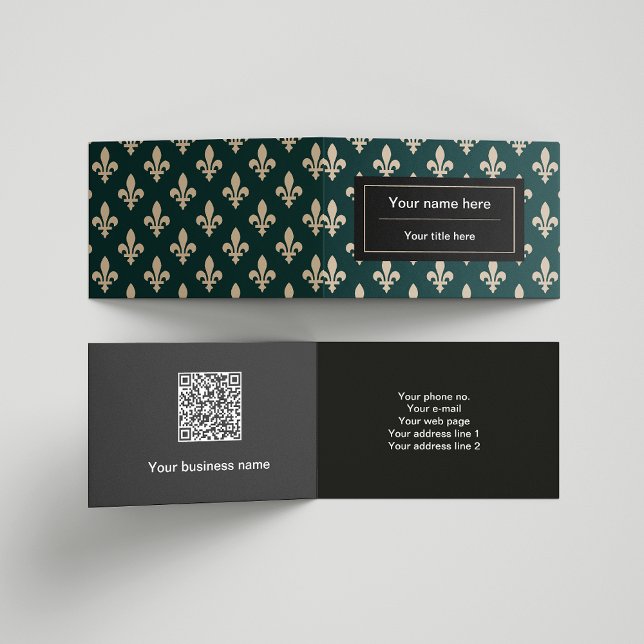 Tarjeta De Visita Patrón Fleur de Lis, francés, real, crema, verde (Subido por el creador)