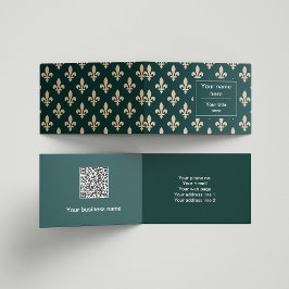 Tarjeta De Visita Patrón Fleur de Lis, francés, real, crema, verde