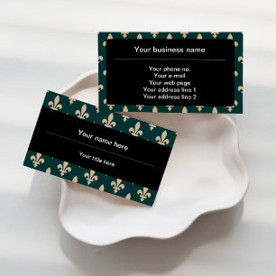 Tarjeta De Visita Patrón Fleur de Lis, francés, real, crema, verde