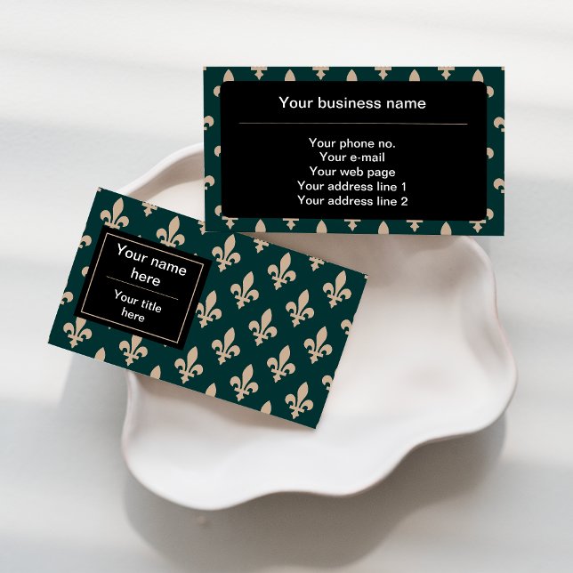 Tarjeta De Visita Patrón Fleur de Lis, francés, real, crema, verde (Subido por el creador)