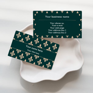 Tarjeta De Visita Patrón Fleur de Lis, francés, real, crema, verde