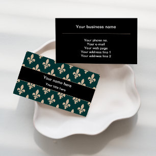 Tarjeta De Visita Patrón Fleur de Lis, francés, real, crema, verde