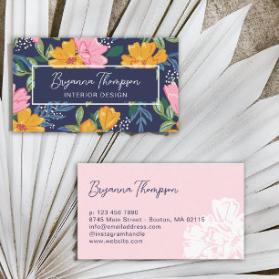 Tarjeta De Visita Patrón floral abstracto moderno en rosa y amarillo