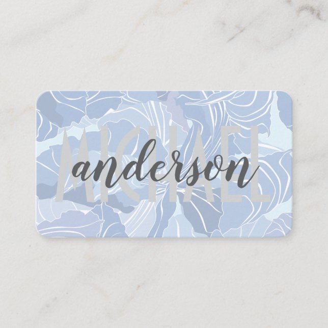 Tarjeta De Visita Patrón floral azul | Beige (Anverso)