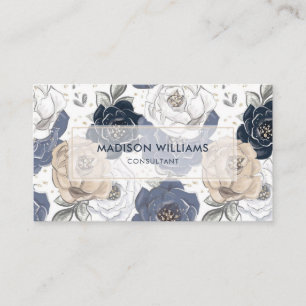 Tarjeta De Visita Patrón floral azul blanco personalizado profesiona