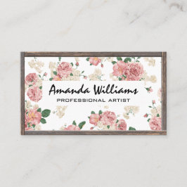 Tarjeta De Visita Patrón floral | Borde de madera