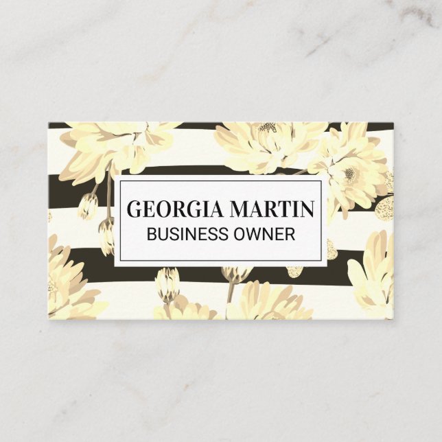 Tarjeta De Visita Patrón floral brillantes mariposas | Rayas (Anverso)