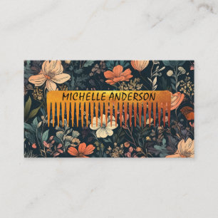 Tarjeta De Visita Patrón floral Comb Hair Stylist
