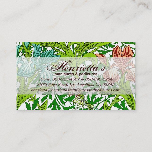 Tarjeta De Visita Patrón floral de aves virgen William Morris Iris (Reverso)