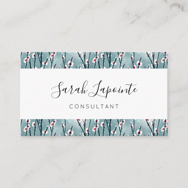 Tarjeta De Visita Patrón floral de ciruela de primavera (Anverso)