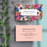 Tarjeta De Visita Patrón floral de coral azul rosado de color bonito<br><div class="desc">Tarjeta de visita floral colorida con un patrón de flores en rosa,  coral,  rubor,  azul y amarillo. Llamando la atención una vibrante tarjeta de negocios con muchas flores.</div>