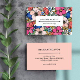 Tarjeta De Visita Patrón floral de coral azul rosado de color bonito
