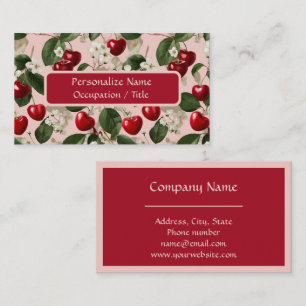 Tarjeta De Visita Patrón floral de fruta roja de flor de cerezo