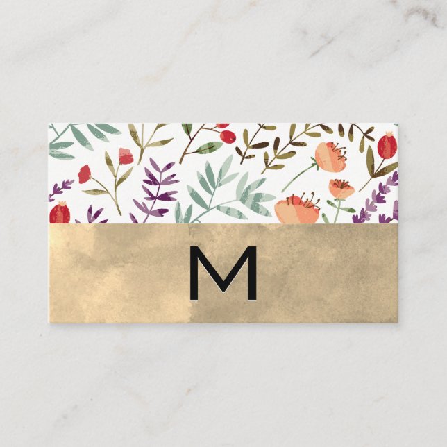 Tarjeta De Visita Patrón floral de moda | Monograma (Anverso)