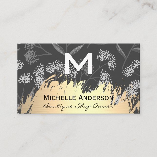 Tarjeta De Visita Patrón floral de moda monograma clásico (Anverso)