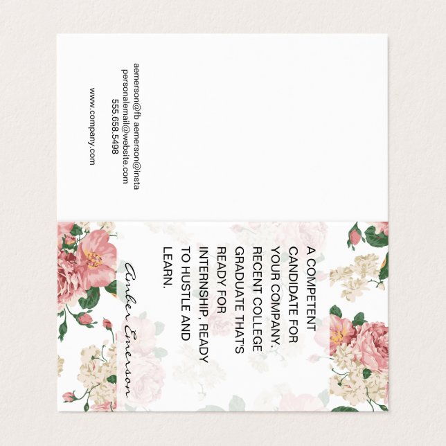 Tarjeta De Visita Patrón floral de pasantía (Exterior desplegado)