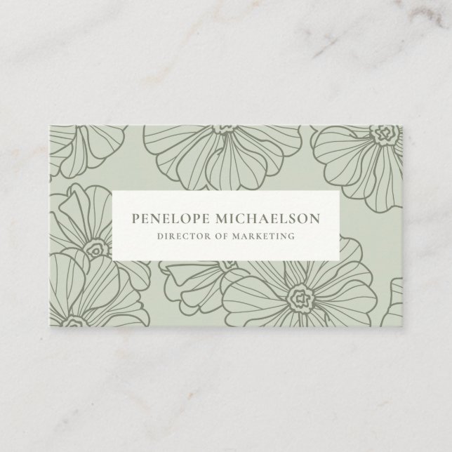 Tarjeta De Visita Patrón floral de salvia de moda (Anverso)