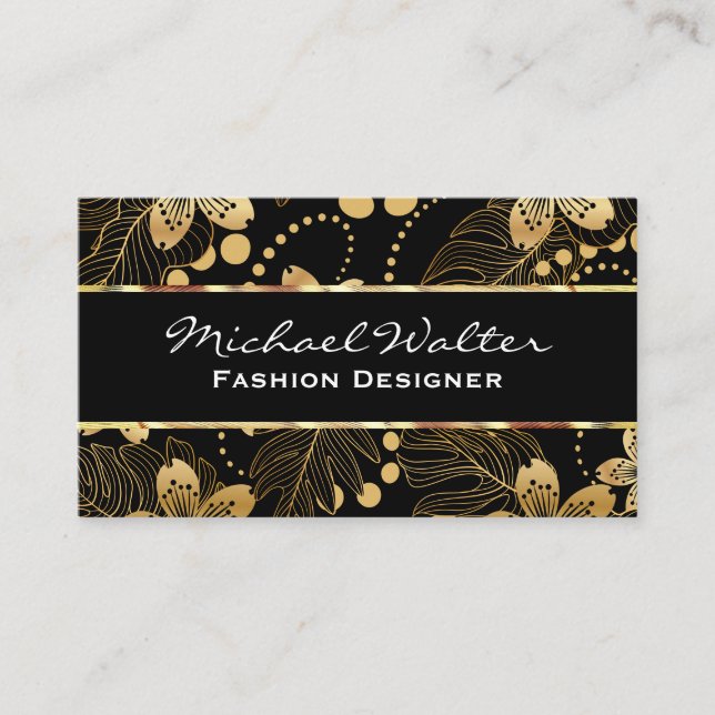 Tarjeta De Visita Patrón floral dorado (Anverso)