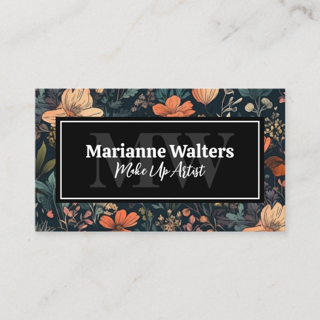 Tarjeta De Visita Patrón floral elegante | Monograma (Anverso)
