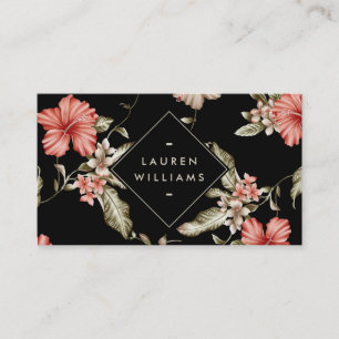 Tarjeta De Visita Patrón floral elegante negro y dorado