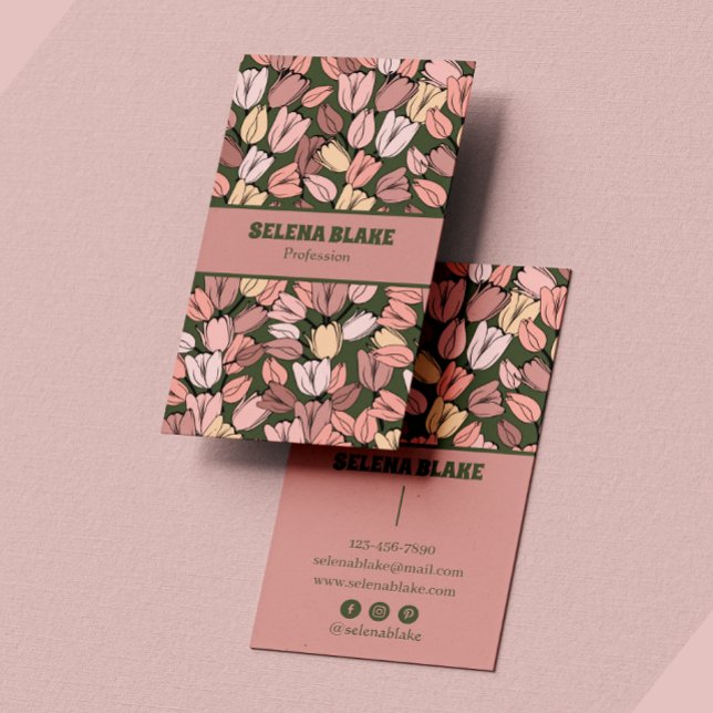 Tarjeta De Visita Patrón floral elegante y moderno | Diseño vertical (Subido por el creador)