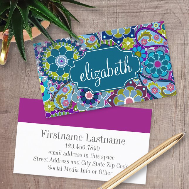 Tarjeta De Visita Patrón floral funky con nombre personalizado (Custom Printed Business Cards)