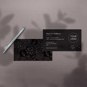 Tarjeta De Visita Patrón floral gris y negro vibrante y negrita