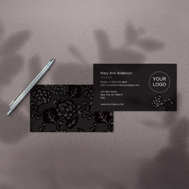 Tarjeta De Visita Patrón floral gris y negro vibrante y negrita (Subido por el creador)