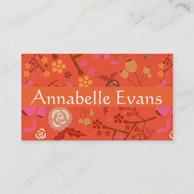 Tarjeta De Visita Patrón floral japonés naranja personalizado (Anverso)