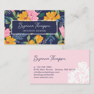 Tarjeta De Visita Patrón floral moderno abstracto rosa y amarillo
