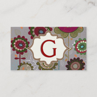 Tarjeta De Visita Patrón floral retro, verde, gris