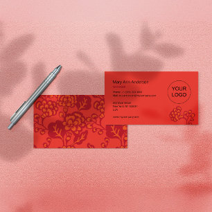 Tarjeta De Visita Patrón floral rojo y Naranja vibrante y audaz