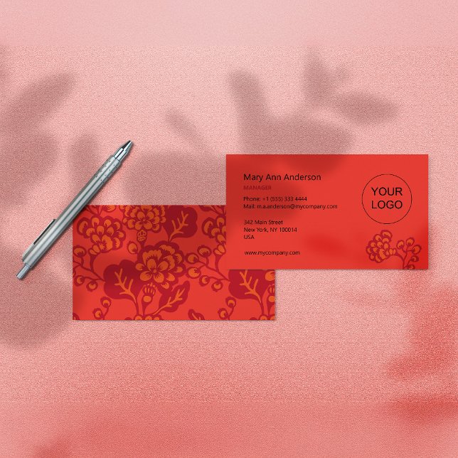 Tarjeta De Visita Patrón floral rojo y Naranja vibrante y audaz (Subido por el creador)