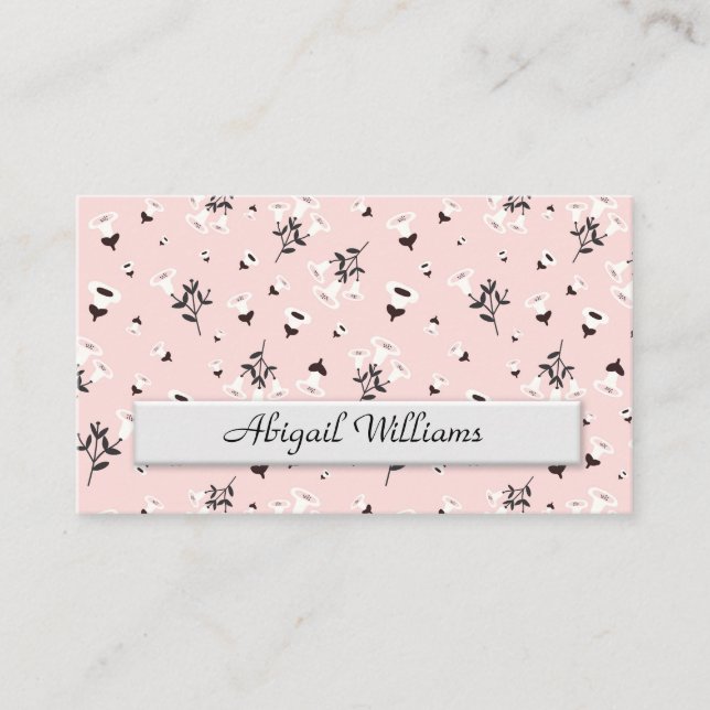 Tarjeta De Visita Patrón floral rosa y negro (Anverso)