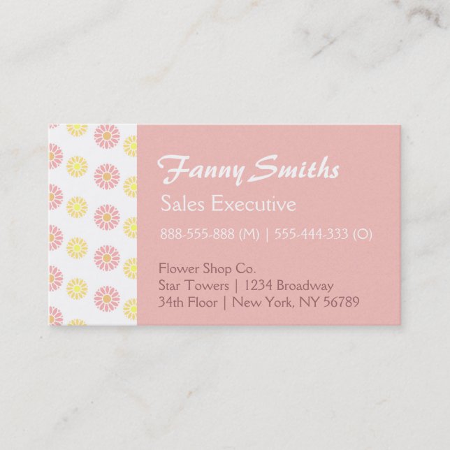 Tarjeta De Visita Patrón floral simple y elegante (Anverso)