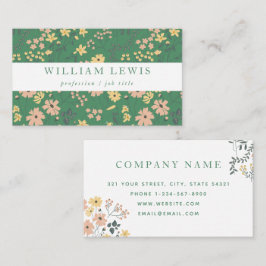 Tarjeta De Visita Patrón floral verde boho moderno