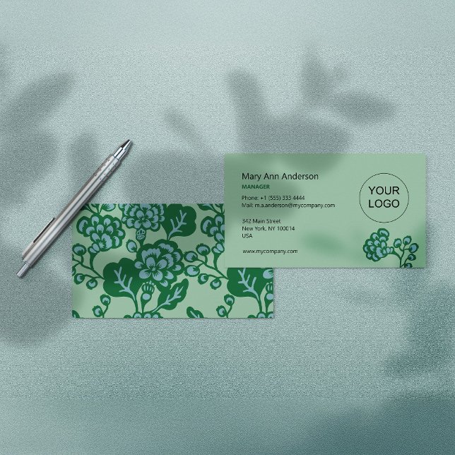 Tarjeta De Visita Patrón floral verde y azul vibrante y audaz (Subido por el creador)