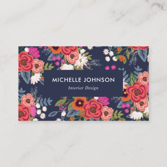 Tarjeta De Visita Patrón floral vibrante de Boho (Anverso)