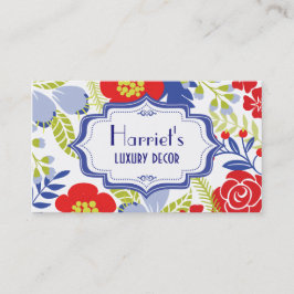 Tarjeta De Visita Patrón floral vintage azul rojo