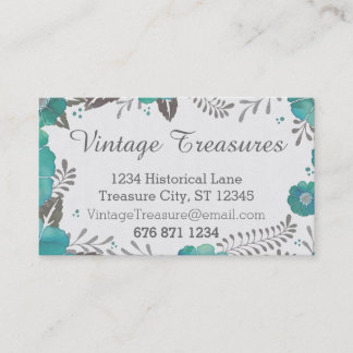 Tarjeta De Visita Patrón floral vintage de gris y menta rústica