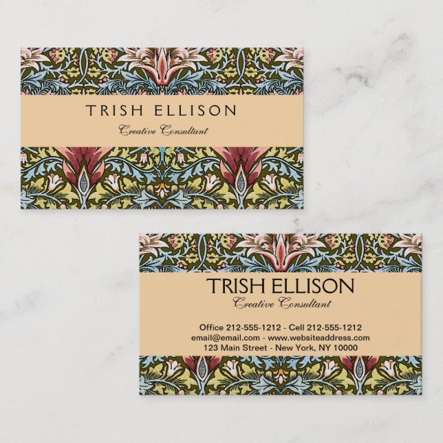 Tarjeta De Visita Patrón floral William Morris Snakeshead (Anverso / Reverso)