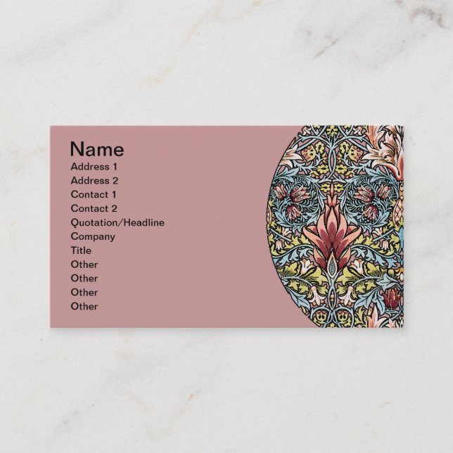 Tarjeta De Visita Patrón floral William Morris Snakeshead (Anverso)