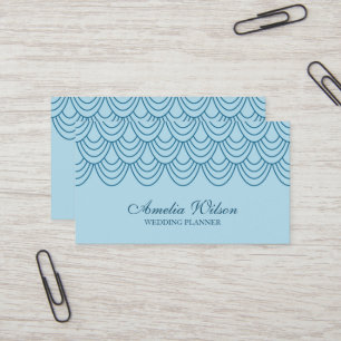 Tarjeta De Visita Patrón geométrico azul de contorno elegante