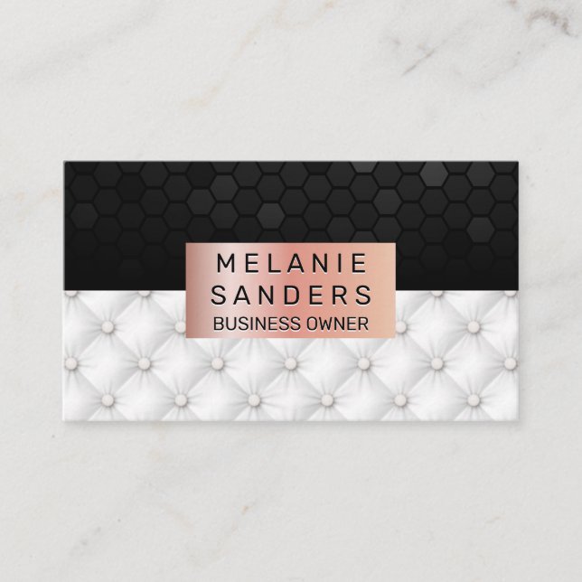 Tarjeta De Visita Patrón geométrico | Colgante blanco | Oro rosa (Anverso)