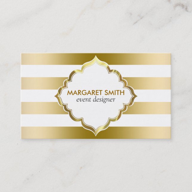 Tarjeta De Visita Patrón geométrico de bandas de oro monogramadas (Anverso)